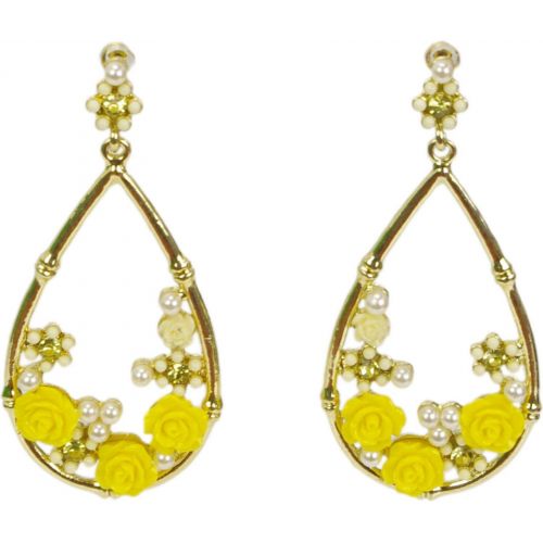 Boucles d'oreilles, boucles fleurs et perle,3233 jaune Jaune - 3244-10976