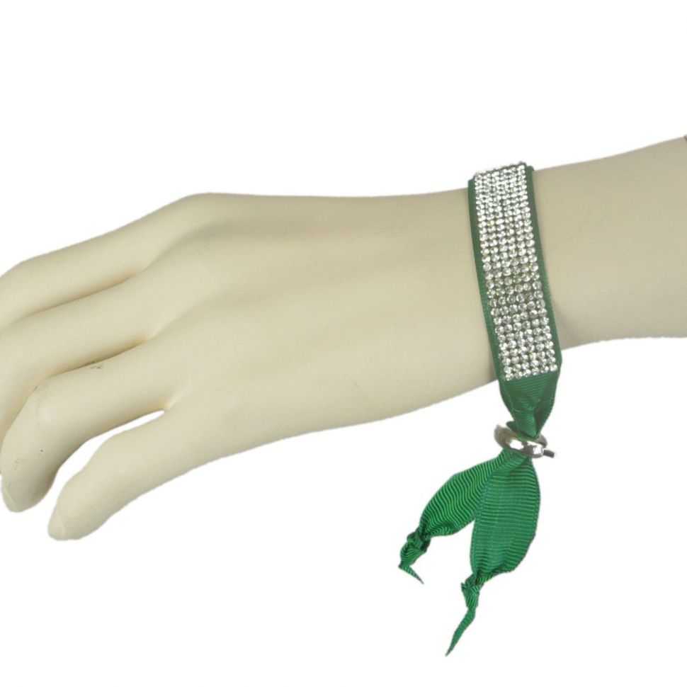 Bracelet ruban 6 rangées de strass Vert - 4890-17520