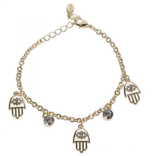 Bracelet Hand of Fatima and rhinestones, M06-903B Gold Golden - 7369-22093