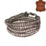 Bracelet 3-4 tour cuir à cristal tressé Noir-Gris Grey (Grey) - 9423-26611