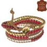 Bracelet chanluu cuir perles et hématites 5218 Camel (Rouge) - 9424-26655