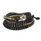 Bracelet chanluu cuir perles et hématites 5218 Noir (Noir, Gris, Doré) - 9424-26665