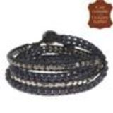 Bracelet chanluu cuir perles et hématites 5218 Bleu (Bleu, Gris, Argenté) - 9424-26666