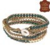 Bracelet chanluu cuir perles et hématites 5218 Camel (Vert, Doré, Argenté) - 9424-26675