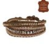 Bracelet chanluu cuir perles et hématites 5218 Camel (Ecru, Doré, Argenté) - 9424-26680