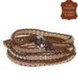 Bracelet chanluu cuir perles et hématites 5218 Camel (Ecru, Doré, Argenté) - 9424-26681