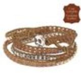 Bracelet chanluu cuir perles et hématites 5218 Camel (Marron, Doré, Argenté) - 9424-26683