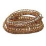 Bracelet chanluu cuir perles et hématites 5218 Camel (Marron, Doré, Argenté) - 9424-26685