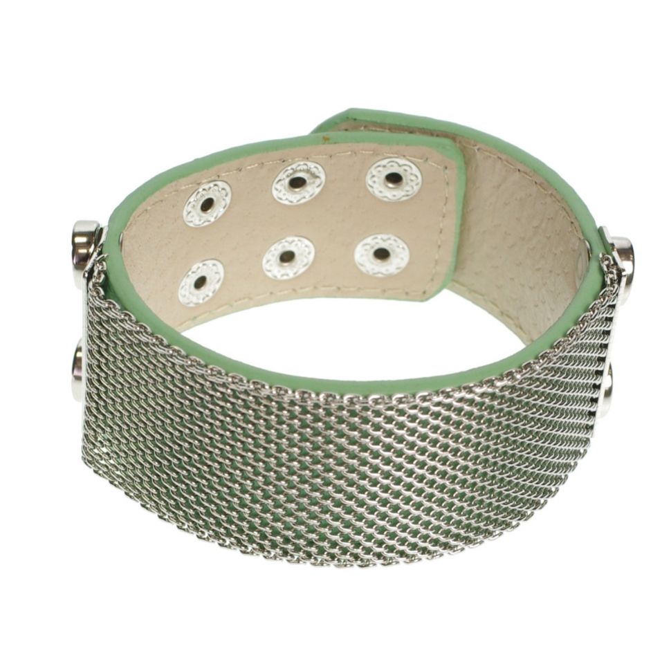 Bracelet similicuir mailles métal, 7952 Vert Anis - 7953-26817