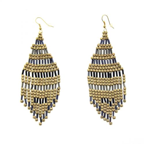 Boucles d'oreilles pendants à perles et strass, 9108 Doré Golden (Black) - 9709-29145