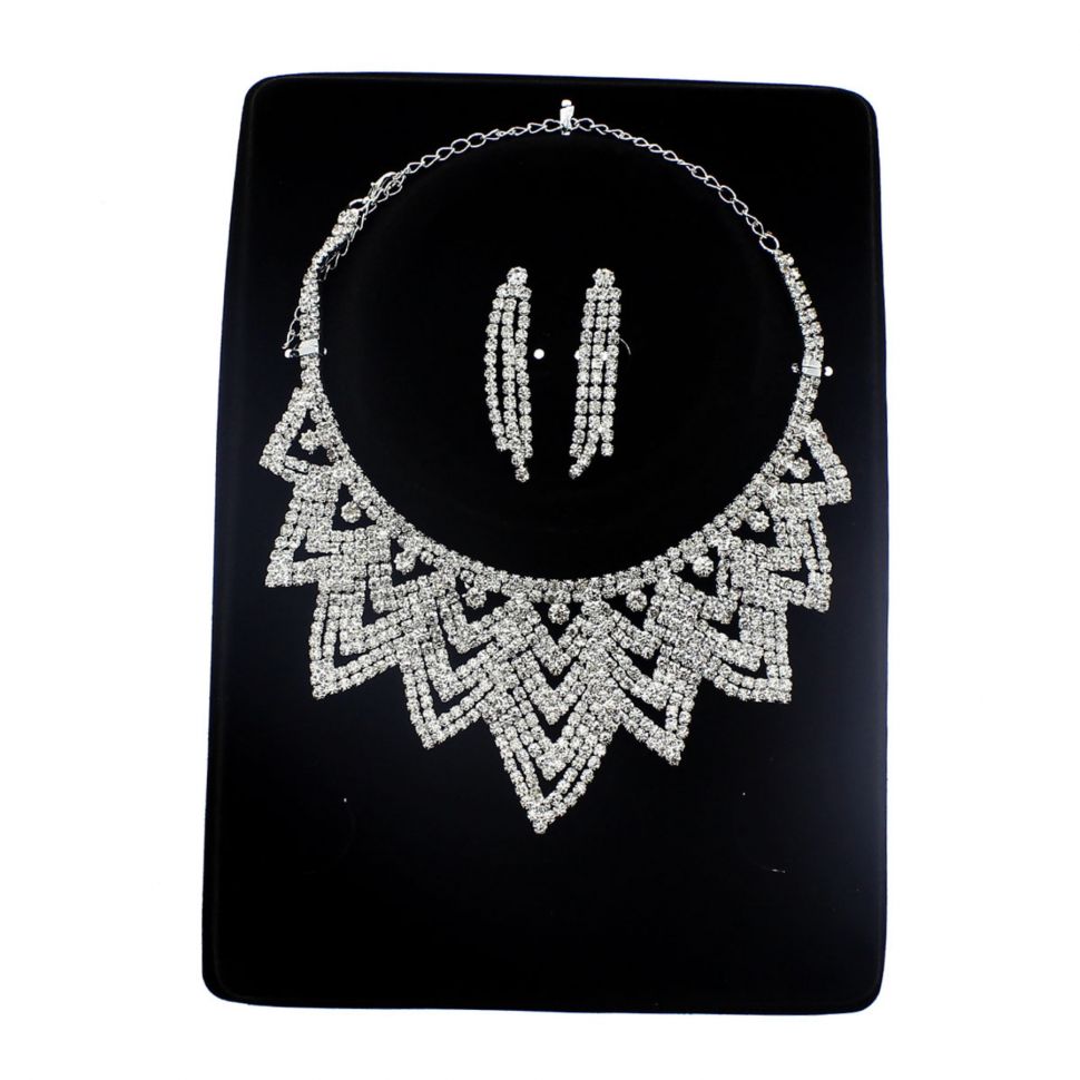 Parrure Necklace and Earrings Kaled Silver (White) - 9744-29295