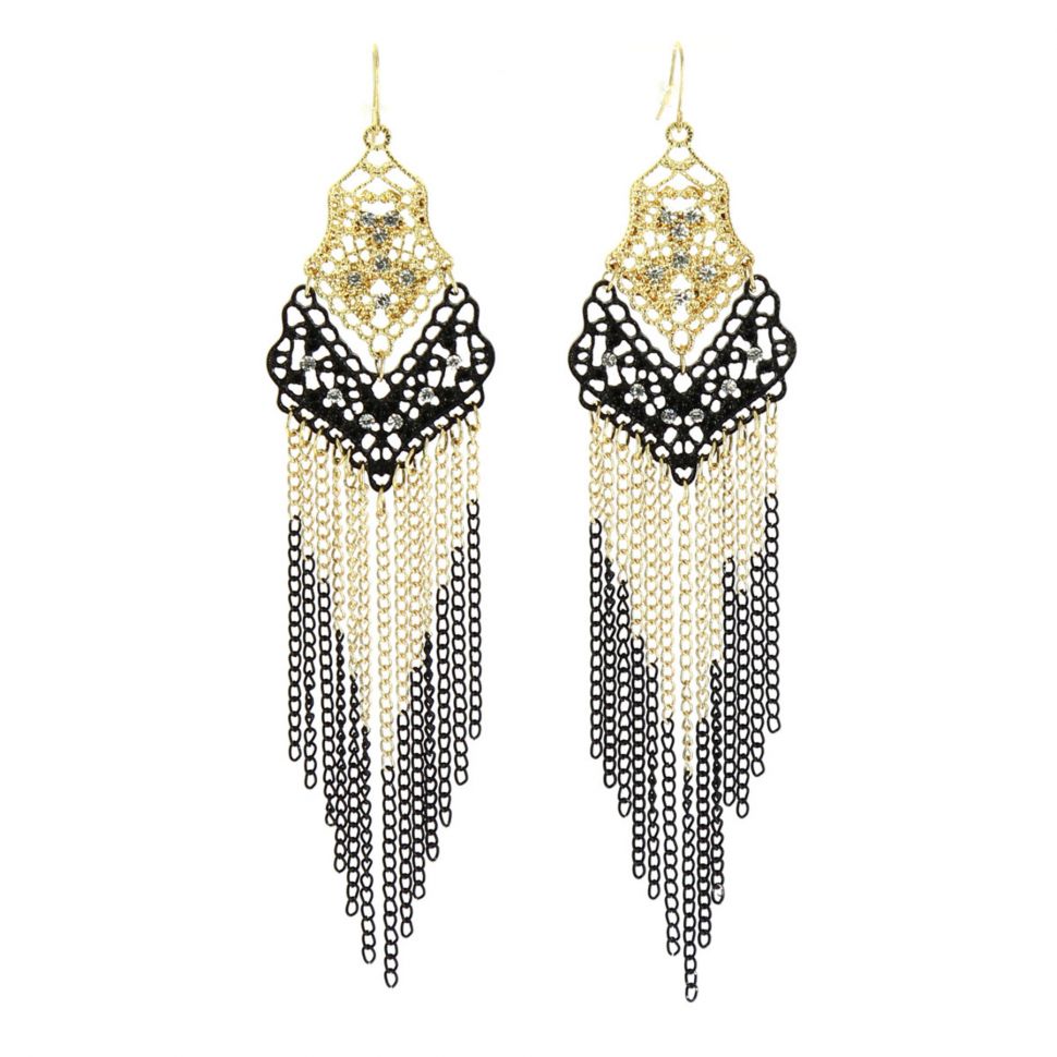 Boucles d'oreilles pendants à perles et strass, 9108 Doré Golden (Black) - 9757-29388