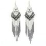 Boucles d'oreilles pendants à perles et strass, 9108 Doré Silver (Black) - 9757-29390