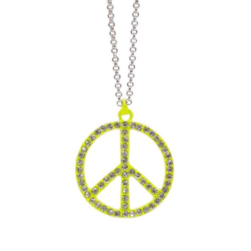 Collier 60 cm, peace and love Jaune Fluo - 3054-29566