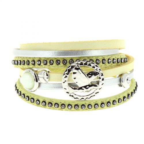Leather wrap bracelet peace & love 8046 Yellow - 9442-30439