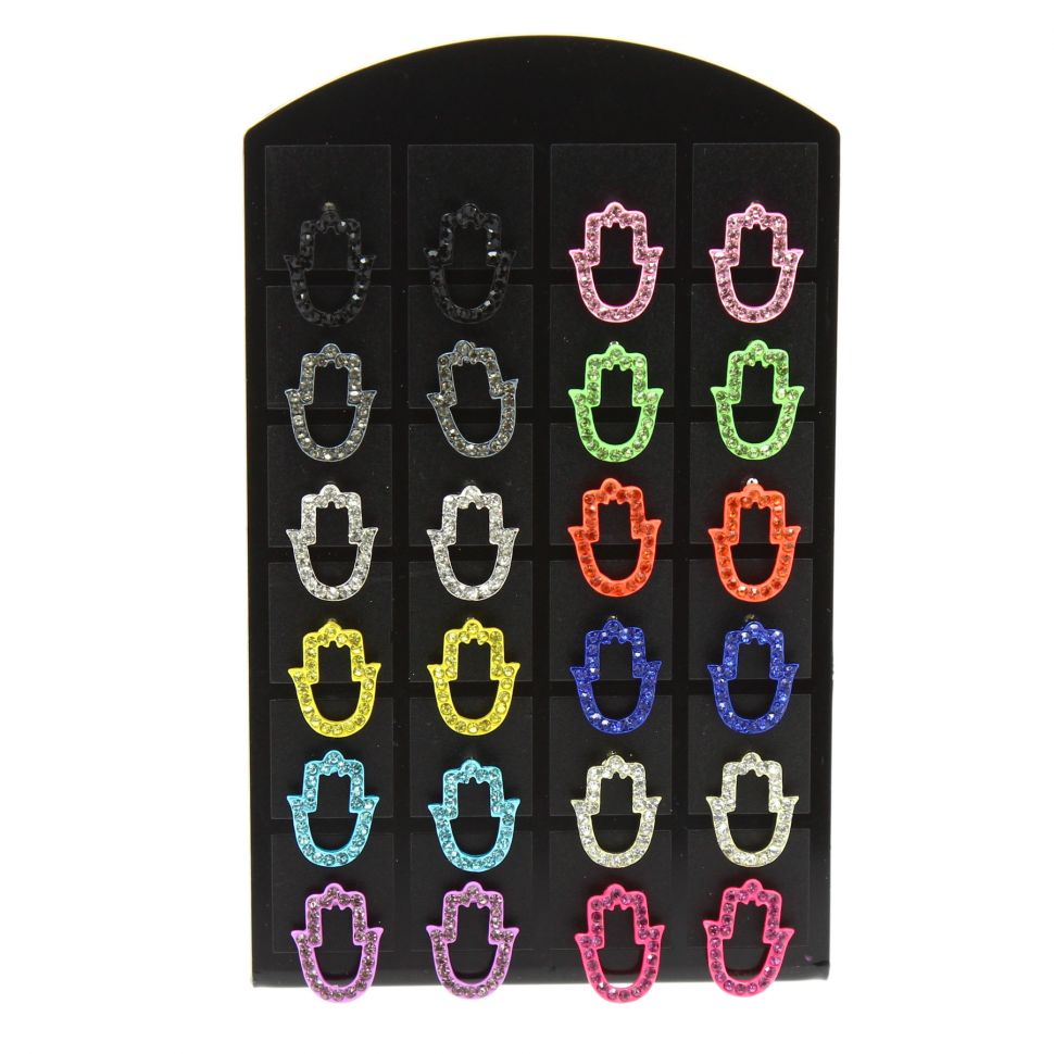 12 x paires de boucle d'oreilles sur présentoir, Main de Fatma, B01-14 Mixed colors - 7520-30607