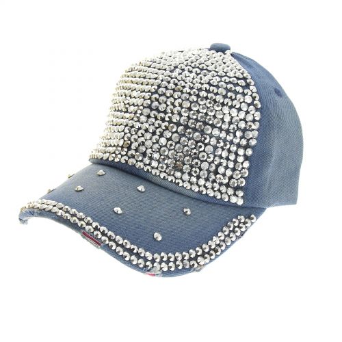 Casquette jeans et strass Faded blue - 7019-31515