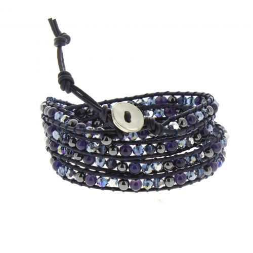 Bracelet double tours à pierre tressés, 2352 Gris Dark Blue - 9955-32930