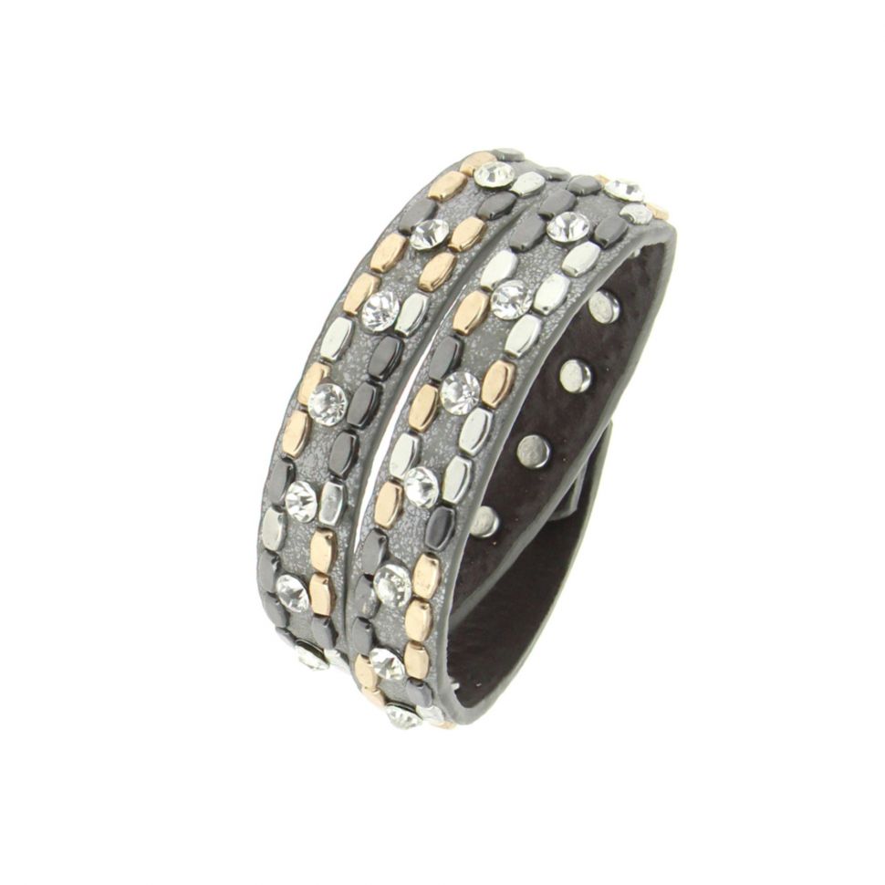 Studded rhinestone wrap bracelet Naika Dark grey - 9702-36385