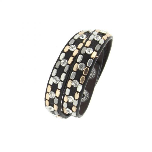 Studded rhinestone wrap bracelet Naika Black - 9702-36392