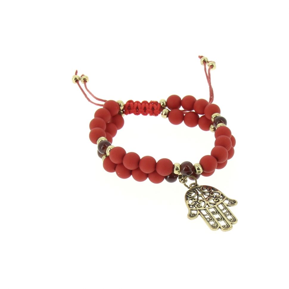bracelet shamballa fatima en perles de verres et bois D024 Rouge - 1789-36567