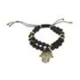 bracelet shamballa fatima en perles de verres et bois D024 Noir-or - 1789-36569
