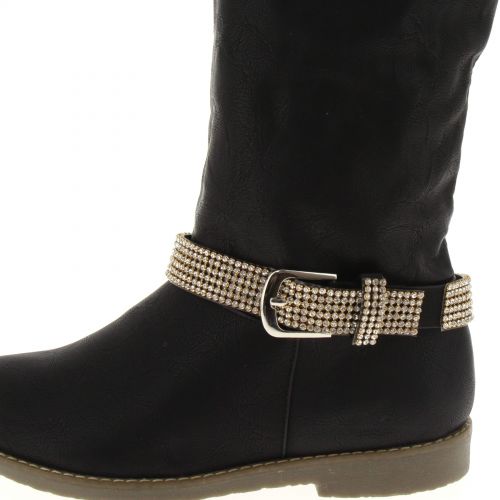 1 x Jewel boots avec boucles, 6 rows de strass, DH002 White