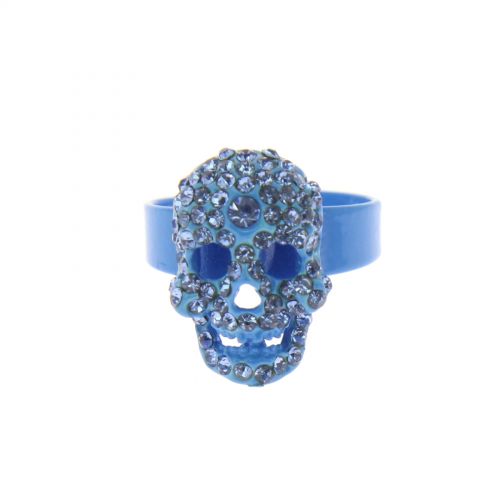 Skull rhinestones metal ring Blue - 2177-37373