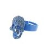 Skull rhinestones metal ring Blue - 2177-37380
