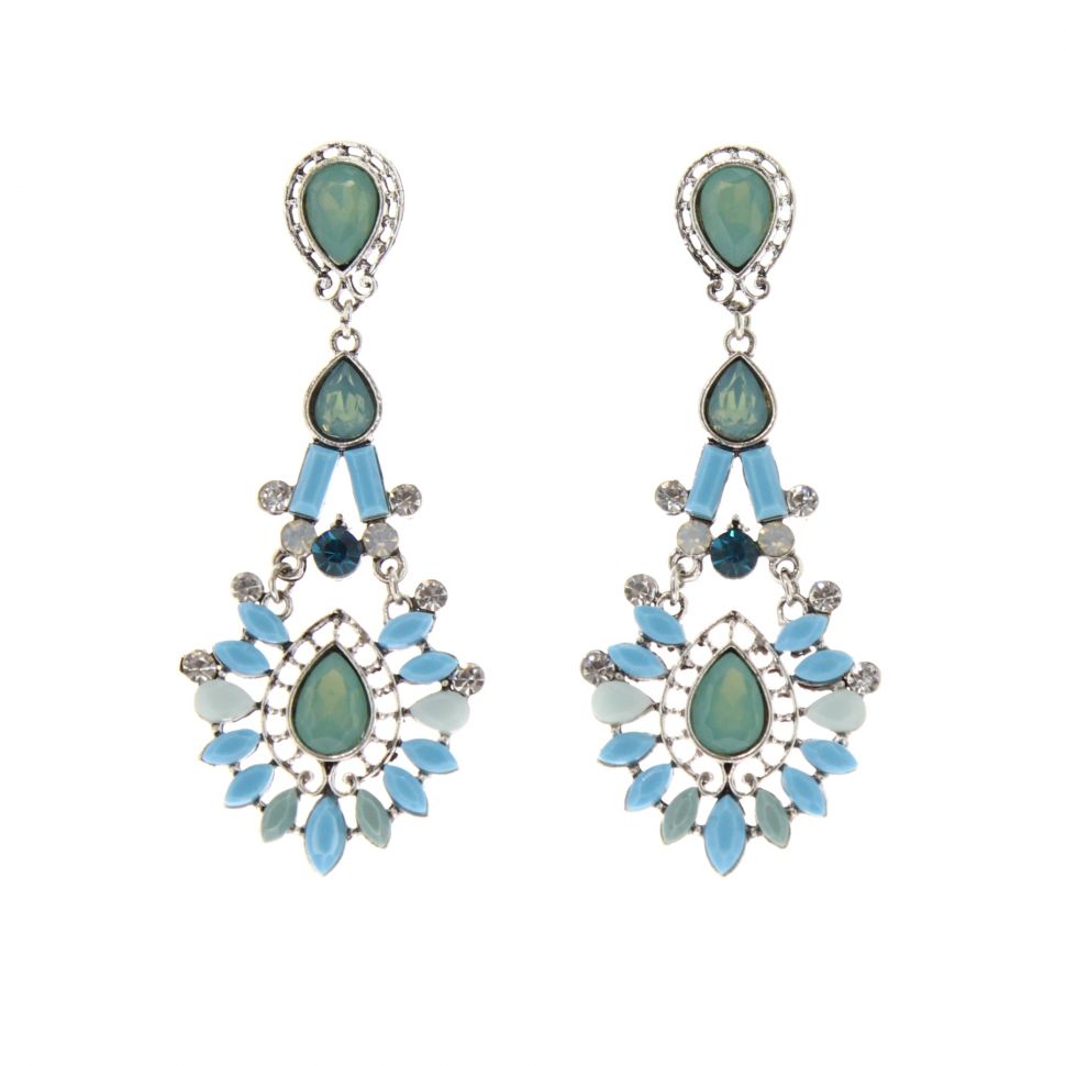 Boucles d'oreilles pendants à perles et strass, 9108 Doré Bleu - 10435-39097