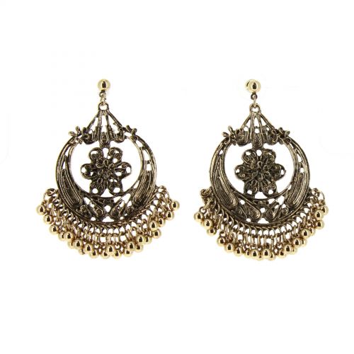 Boucles d'oreilles pendants à perles et strass, 9108 Doré Bronze - 10458-39248
