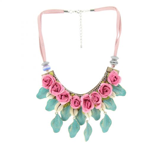 Flowers 50 cm necklace Cecilya Pink - 10622-40591