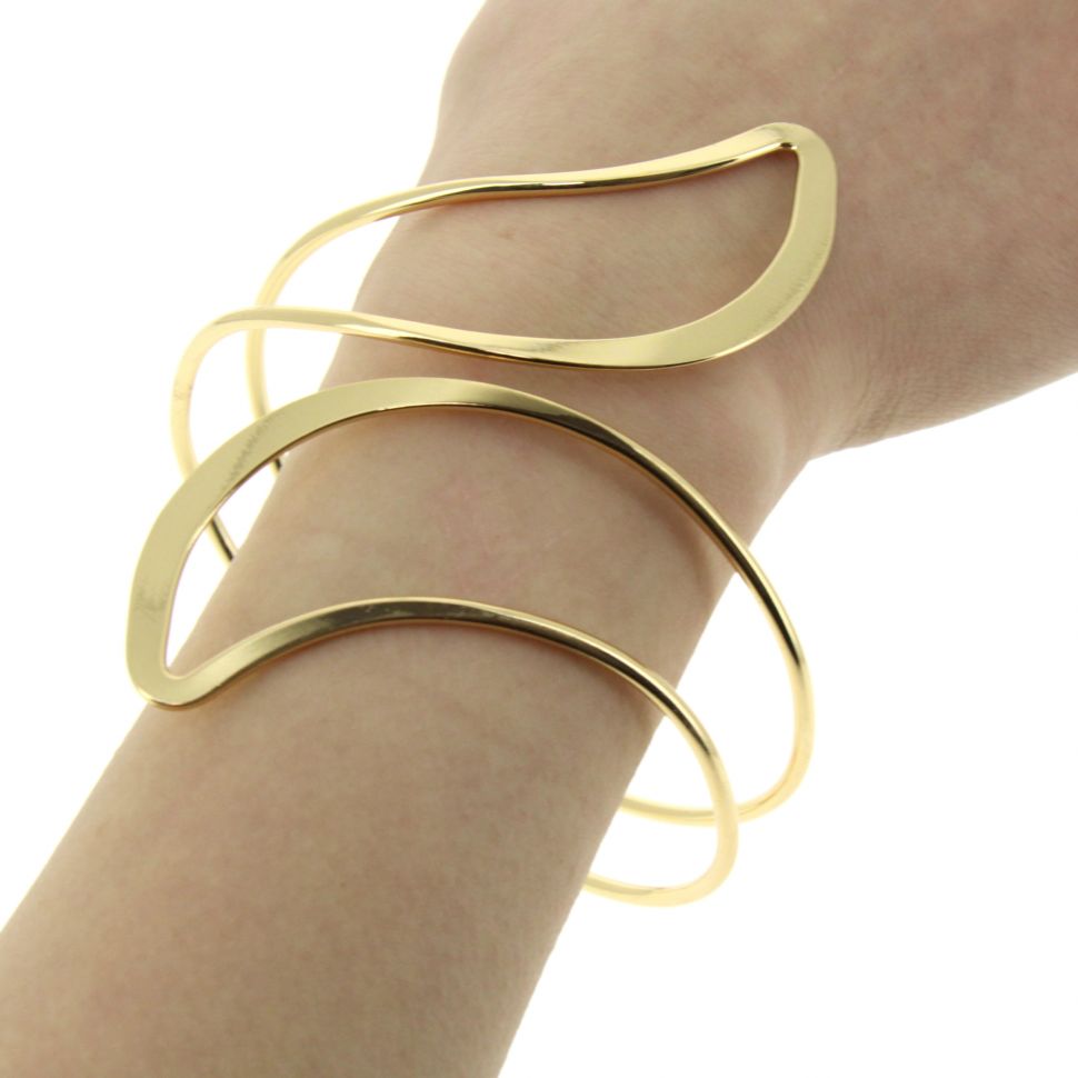 Lot De 3 Bracelets Manchette Métal Ajustables Pour Femme - Couleurs Or Rose, Argent Et Or - Bijoux De Bras Légers Pour Occasions Spéciales