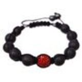 Bracelet shamballa 1 disco ball et perles noir, AOH-75 Rouge - 1864-4758