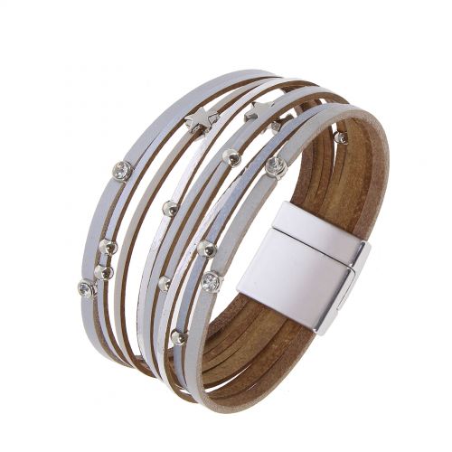 Bracelet cuff multi row leather star NABI
