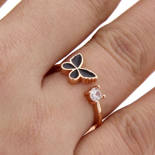Copper Ring Zirconium Crystal butterfly golden with gold FLORINA