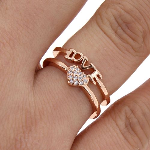 Copper Ring love zirconium crystal golden with gold, LILOUBELLE