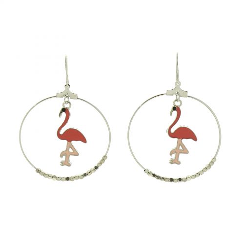 Damen Lange Round Ohrringe mit Rosa Flamingo, IRIS