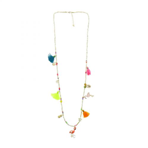 Langen Damen-Halskette mit Quaste und Flamingo rosa, SHELLEY