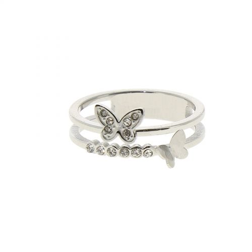 Ring stainless steel, rhinestone Butterfly