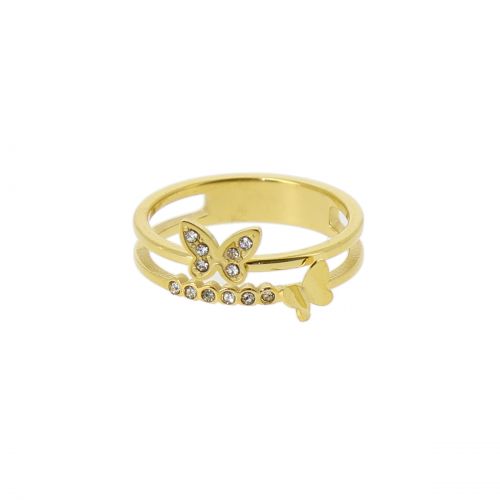 Ring stainless steel, Rhinestone Butterfly Gold