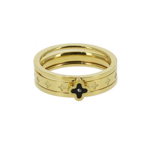 Ring stainless steel, Clover Rhinestone LESLIE Gold