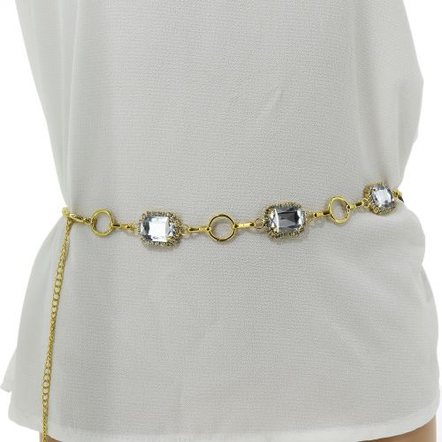 Woman's Lady Fashion Metal Chain Style Belt with Love heart Strass, NITIEL