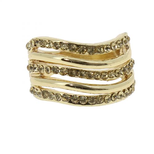  Fancy rhinestone crown ring, 6177 Gold-Multicolor