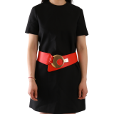 Women's wide genuine leather belt with a round cross buckle SOLAINE