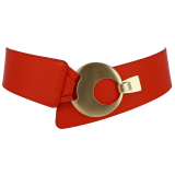 Women's wide genuine leather belt with a round cross buckle SOLAINE