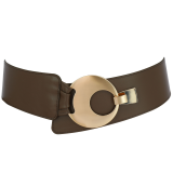 Women's wide genuine leather belt with a round cross buckle SOLAINE