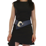 Women's wide genuine leather belt with a round cross buckle SOLAINE