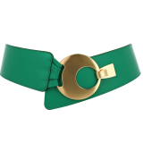 Women's wide genuine leather belt with a round cross buckle SOLAINE