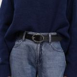 Cinturón para mujer de 3 cm de ancho, cuero italiano auténtico, HENRIETTA, Fabricado en Francia